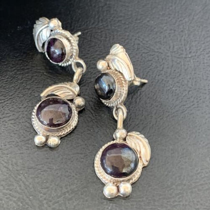 Navajo Purple Sugilite Post Dangle Earrings | Sterling Silver | Authentic Native American Handmade | 1591
