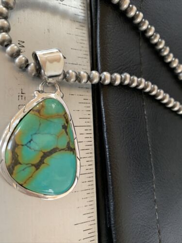Men's Navajo Blue Spiderweb Turquoise Pendant Necklace | Sterling Silver | Authentic Native American Handmade | 10674