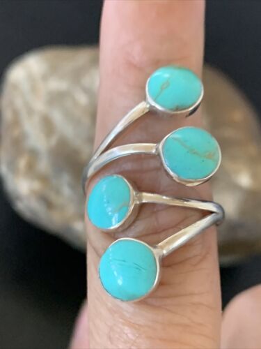Navajo Blue Kingman Turquoise Multi-Stone Ring | Authentic Native American Sterling Silver | Sz 6 | 12458