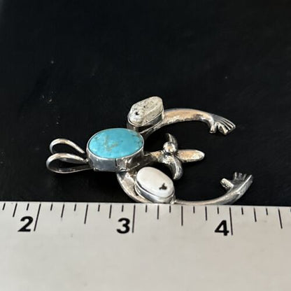 Navajo Blue Kingman Turquoise White Buffalo Naja Pendant | Sterling Silver | Authentic Native American Handmade | 14669 - Masha USA