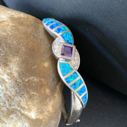 Navajo Blue Opal Amethyst Bracelet | Sterling Silver | 7" | Authentic Native American Handmade | 13123