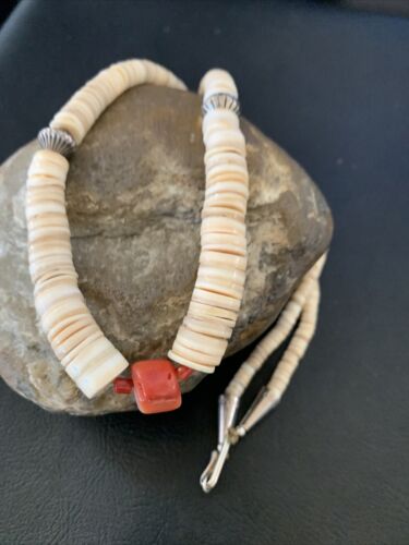 Southwestern Santo Domingo Shell Bead Pendant & Pearls Necklace | Authentic Native American | 20" | 12522 - Masha USA