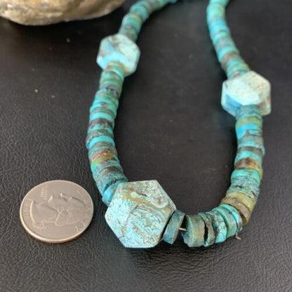 Navajo Turquoise Heishi Spiderweb Necklace | Sterling Silver | 20" | Authentic Native American Handmade | 13894