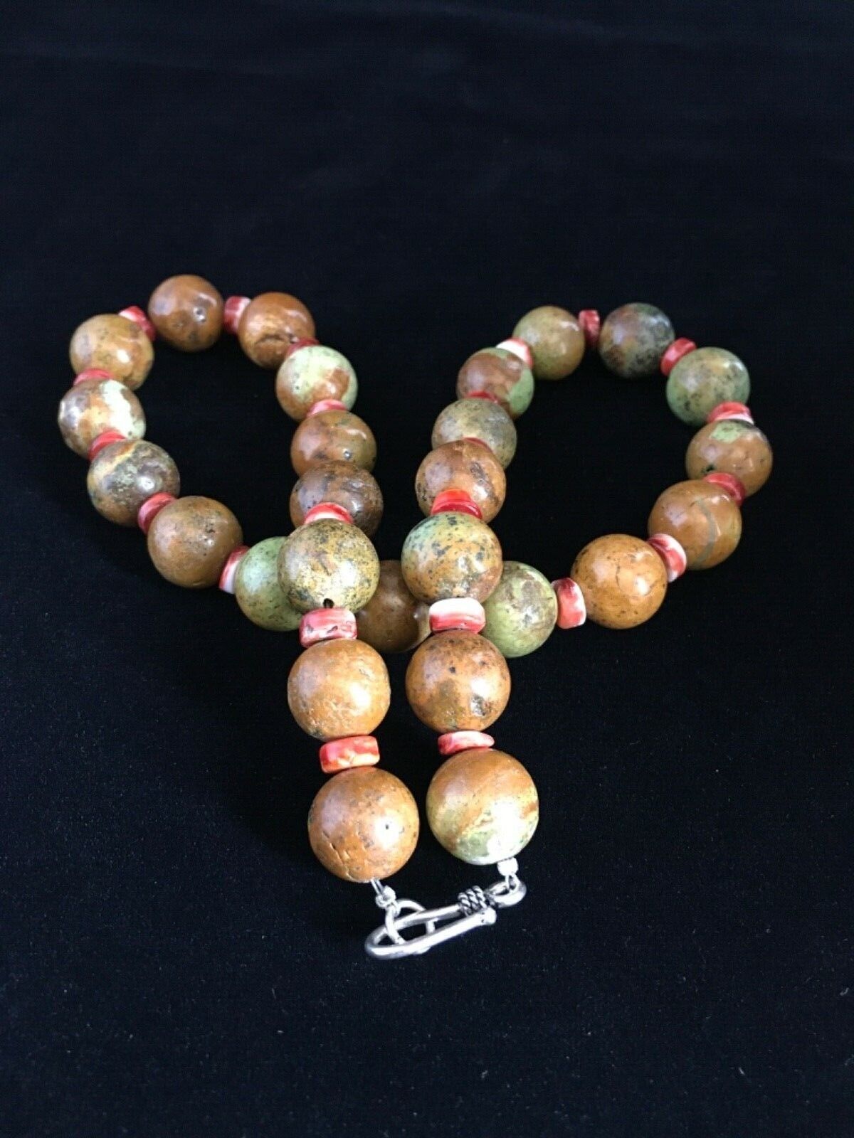Navajo Green Turquoise & Orange Spiny Oyster Necklace | Sterling Silver | 17" | Authentic Native American Handmade | 1742
