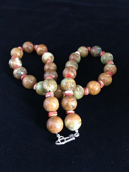 Navajo Green Turquoise & Orange Spiny Oyster Necklace | Sterling Silver | 17" | Authentic Native American Handmade | 1742