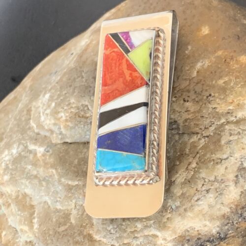 Men's Navajo Turquoise Money Clip | Sterling Silver Inlay | Authentic Native American Handmade | 11729