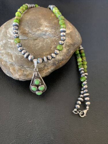 Navajo Green Gaspeite Turquoise Pendant | Authentic Native American Sterling Silver | Multi-Stone | 12265