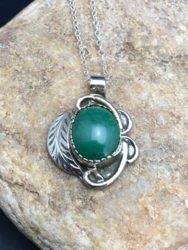 Navajo Green Malachite Pendant Necklace | Sterling Silver | 18" Chain | Authentic Native American Handmade | 2535