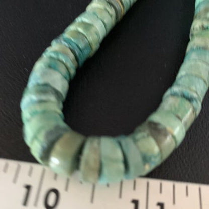 Native American Green Turquoise Heishi Bead Necklace | 12mm | Sterling Silver | Handmade | 22" | 13570 - Masha USA