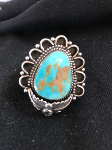 Southwestern Turquoise Ring | Sterling Silver | Sz 9.25 | Authentic Native American Handmade | Signed