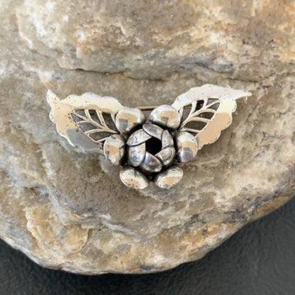 Vintage Navajo Sterling Silver Flower Leaf Pin Brooch | 1.65" | Authentic Native American Handmade | 1460