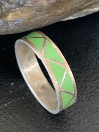 Navajo Men's Band Ring | Sterling Silver Green Gaspeite Inlay | Sz 12 | Authentic Native American Handmade | 12462