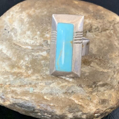Native American Handmade Navajo Blue Turquoise Inlay Band Ring | Sz 7 | 12855