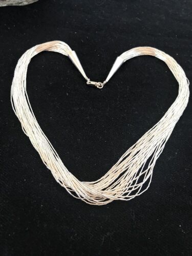 Sterling Silver Liquid Tube Beads Heishi Necklace | Navajo 17" | 30 Strands