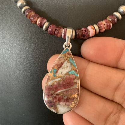 Native American Navajo Purple Spiny Oyster Pendant Necklace | Sterling Silver | 11901