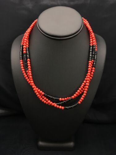 Navajo Red Coral 3 Strand Necklace | Sterling Silver | 19" | Authentic Native American Handmade | 2799