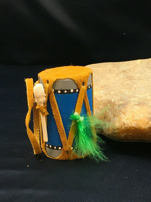 Handmade Miniature Leather Drum Car Charm | 2" Mirror Dangler | Authentic Native American | 8926