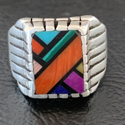 Old Pawn Navajo Blue Turquoise Spiny Inlay Ring | Sterling Silver | Sz 6 | 10380