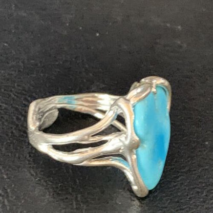 Navajo Blue Kingman Turquoise Ring | Sterling Silver | Sz 8 | Authentic Native American Handmade | 13541