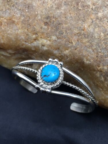 Navajo Blue Turquoise Children's Bracelet | Sterling Silver | Authentic Native American Handmade | 4375