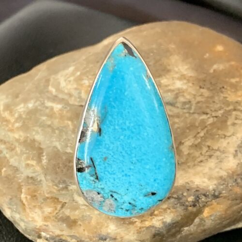 Navajo Blue Kingman Turquoise Ring | Sterling Silver | Sz 10 | Authentic Native American Handmade | 11728 - Masha USA