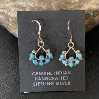 Southwestern Zuni Needle Point Turquoise Earrings | Sterling Silver | Authentic Native American Handmade | 12887