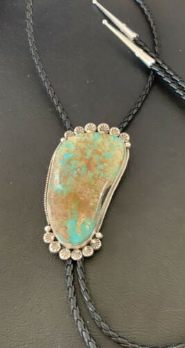Navajo Royston Turquoise Bolo Tie | Sterling Silver | Authentic Native American Handmade | 12363