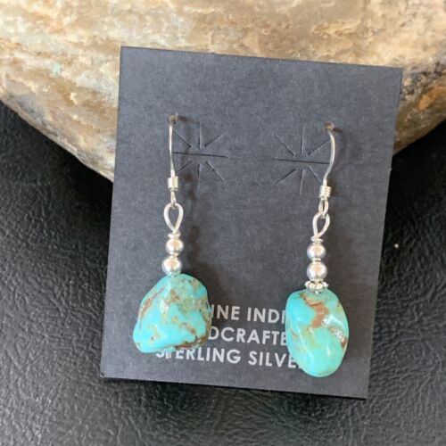 Navajo Turquoise Bead Nugget Earrings | Sterling Silver Pearls | Authentic Native American Handmade | 1" | 12897