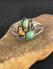 Southwestern Spiny Oyster & Turquoise Bracelet | Navajo Sterling Silver | Authentic Native American Handmade | 8842