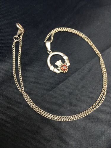 Native American Navajo Garnet Pendant Necklace | Sterling Silver | 14" Chain | 8971