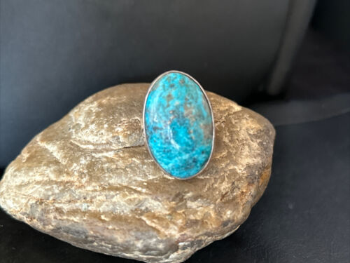 Navajo Sterling Silver Blue Kingman Turquoise Ring | Sz 10.5 | Authentic Native American Handmade | 14699