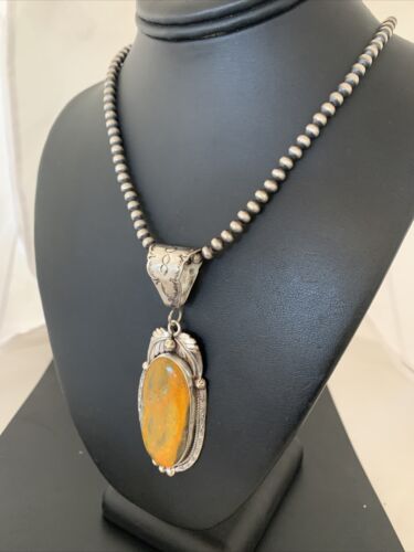 Navajo Pearls Bumblebee Jasper Necklace Pendant | Sterling Silver | Authentic Native American Handmade | 01898