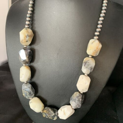 Native American White Opal Bead Necklace | 21mm | Sterling Silver | Navajo Handmade | 21" | 13981
