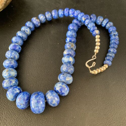 Native American Blue Denim Lapis Bead Necklace | Sterling Silver Heishi | 20" | 13974