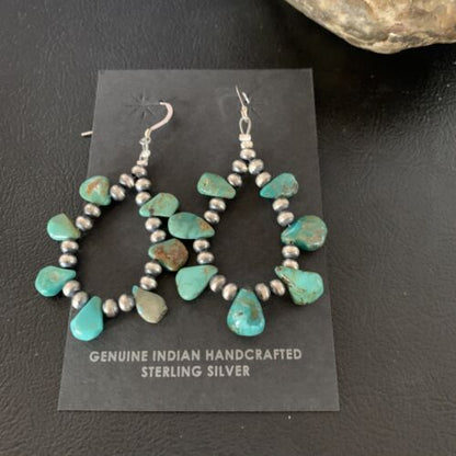 Navajo Green Cluster Turquoise Bead Earrings | Sterling Silver | Authentic Native American Handmade | 13325