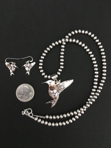 Navajo Sterling Silver Hummingbird Pendant & Earring Set | Wild Horse Turquoise | Authentic Native American Handmade | 1110