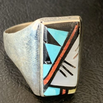 Navajo Men's Spiny Blue Turquoise Inlay Ring | Sterling Silver | Sz 15 | Authentic Native American Handmade | 12423