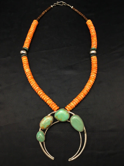 Navajo Sterling Silver Orange Spiny Turquoise Necklace | Naja Pendant | 20" | 4162
