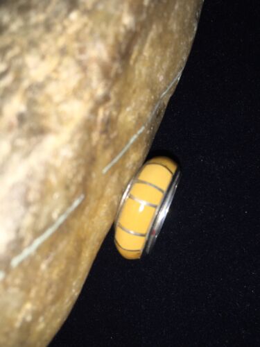 Navajo Women's Turquoise Inlay Ring | Yellow Gold & Sterling Silver | Sz 6.5 | 1795