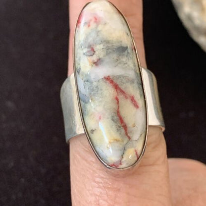 Navajo Men's White Black Cinnabrite Ring | Sterling Silver | Sz 7.5 | Authentic Native American Handmade | 1554