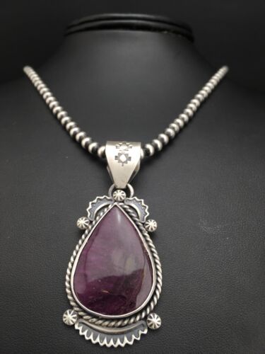 Navajo Purple Spiny Oyster Pendant with Pearls | Sterling Silver Necklace | Authentic Native American Handmade | 4874 - Masha USA