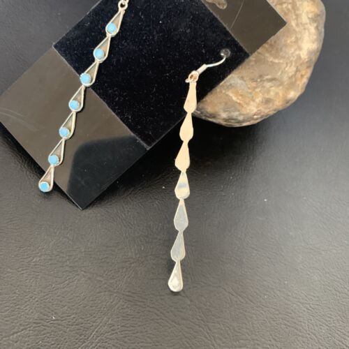 Navajo Green Turquoise Dangle Earrings | Sterling Silver | 3" Long | Authentic Native American Handmade | 12120