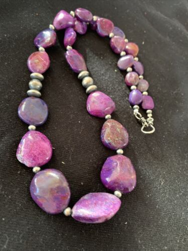 Southwestern Navajo Pearls Purple Turquoise Necklace | Sterling Silver | Authentic Native American Handmade| 20" | 1049
