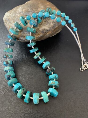 Navajo Turquoise Heishi Necklace | Sterling Silver Tube Beads | Authentic Native American Handmade | 20" | 11775