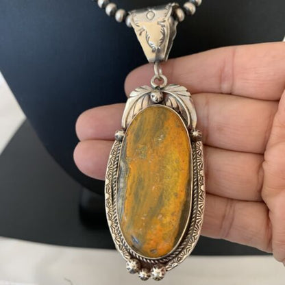Navajo Pearls Bumblebee Jasper Necklace Pendant | Sterling Silver | Authentic Native American Handmade | 01898