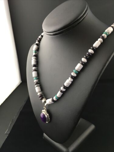 Navajo Purple Sugilite Turquoise Bead Necklace | Sterling Silver | 22" | Authentic Native American Handmade | 10029