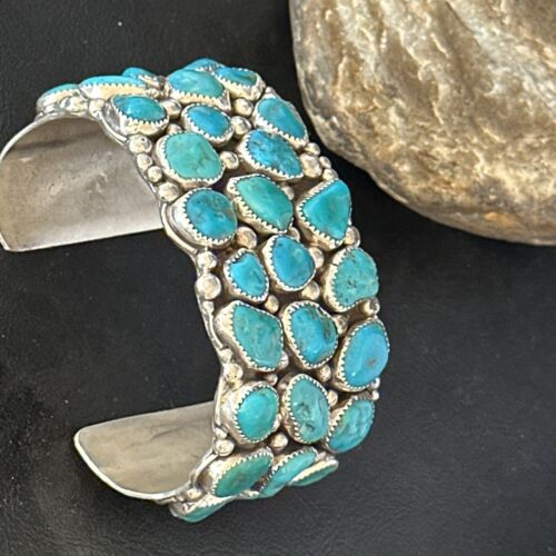 Sterling Silver Kingman Turquoise Cuff Bracelet | Handmade | Authentic Native American | 14565