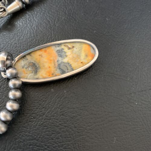 Navajo Yellow Bumblebee Jasper Pendant Necklace | Sterling Silver | Authentic Native American Handmade | 12810