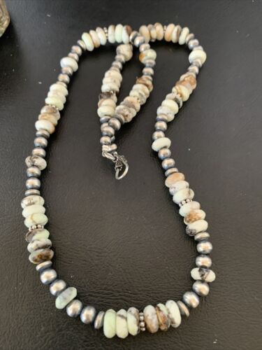 Men's Navajo Pearl Necklace with Wild Horse Turquoise Pendant | Sterling Silver | Single Strand | 10474