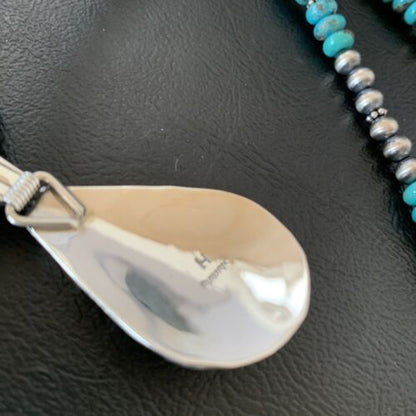 Navajo Pearl Necklace with Blue Turquoise Bullhead Pendant | Authentic Native American Sterling Silver | Multi-Stone | 11755